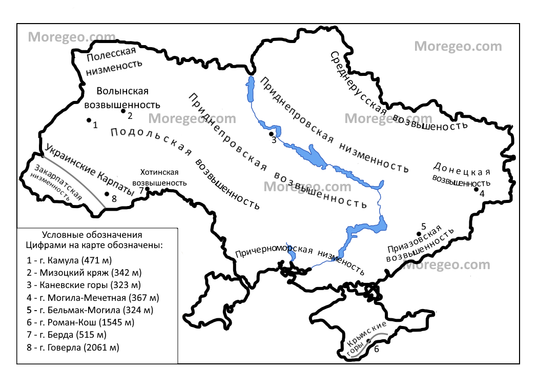 Карта украины с высотами